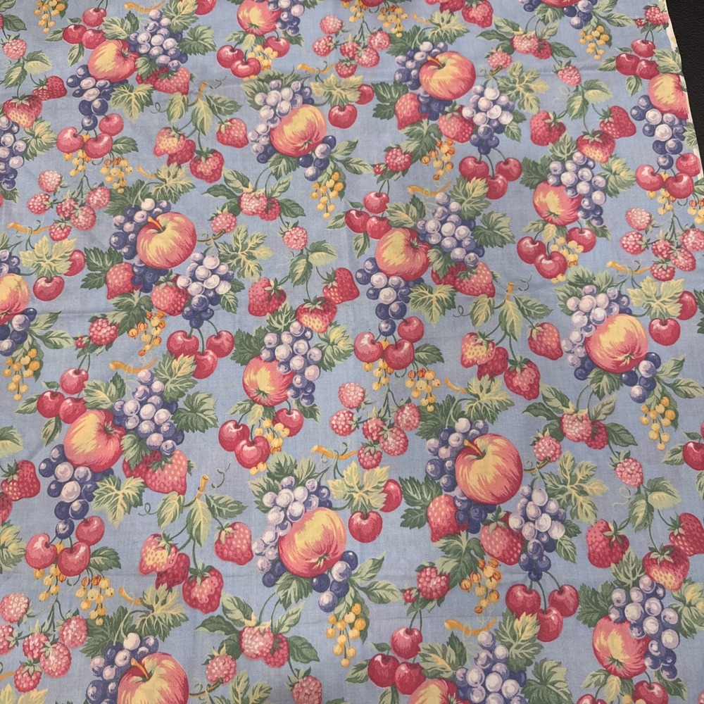 Joan Kessler Fruit Fabric Strawberry Grapes Apples Botanical Leaves Blue Pinks